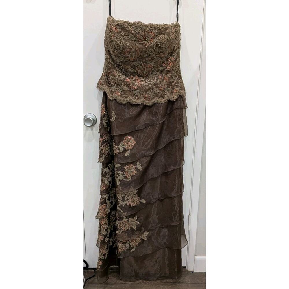 Jovani Formal Gown Set 14 Brown Embroidered Sequin Lace Whimsigoth Gala Evening - Picture 2 of 13